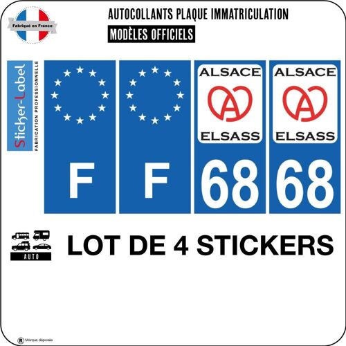 Lot De 4 Stickers 68 Alsace Elsass Ville Sticker Autocollant Plaque Immatriculation Auto 369 - Couleur : Droits - Angles : Droits