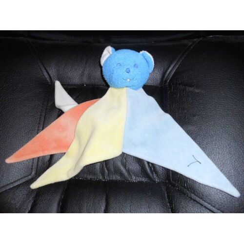 Doudou Peluche Plat Ours Bear Bar Orso Chat Multicolor Orange Bleu Blanc Musti Mustela