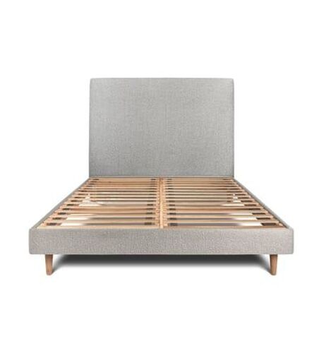 Lit 150x190cm avec tête de lit tapissier bouclette et sommier kit Gris - Hauteur totale : 29cm