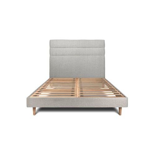 Lit 150x190cm avec tête de lit lignes bouclette et sommier kit Gris - Hauteur totale : 29cm