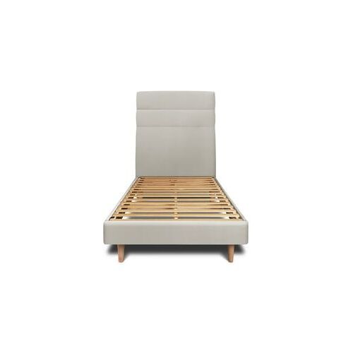 Lit 90x200cm avec tête de lit lignes velours et sommier kit taupe - Hauteur totale : 29cm