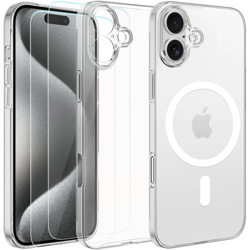 Coque Pour Iphone 16 - 2x Vitre Verre Trempe  Silicone Compatible Magsafe full camera