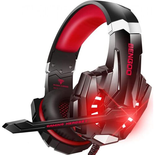 G9000 Gaming Casque Filaire Lumineux Casque de Jeu Stéréo pour PS4 PC Manette Xbox One PS5, Casque Over-Ear avec Micro, Lumières LED, Bass Surround, Cache-Oreilles à Mémoire Souple pour Ordinateur Portable Mac Nintendo NES Gaming noir rouge