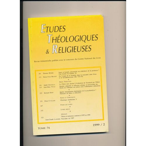 Etudes Théologiques & Religieuses Tome 74 1999/2