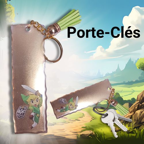 Porte-Clés Jeu Vidéo Zelda En Résine Époxy, Kawaii Sur Fond Orange Métallisé