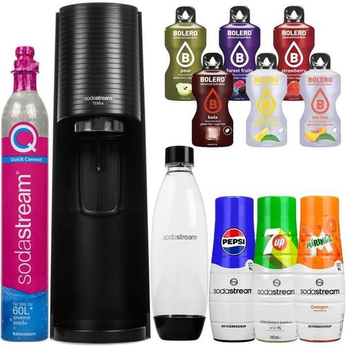SodaStream Terra Black saturateur d'eau gazeuse une bouteille + Pepsi, Mirinda, 7up + Bolero 6pc