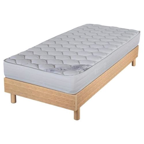 Matelas Et Sommier 90x190 Mousse - Decokit - Soutien Medium - Sommier En Kit - Chêne