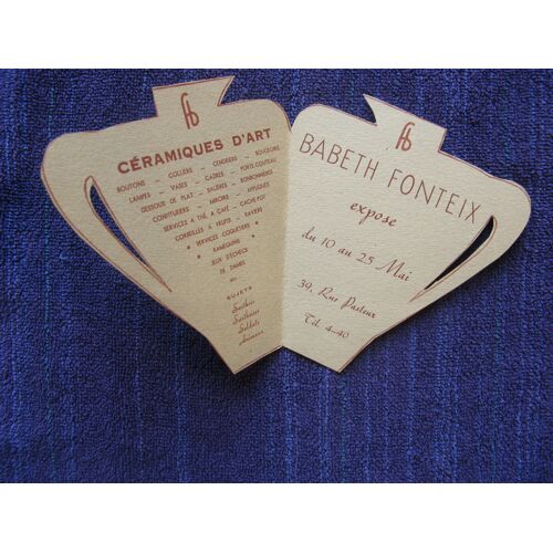 Publicité Exposition De Céramiques "Babeth Fonteix" (Sarthe) Vers 1950
