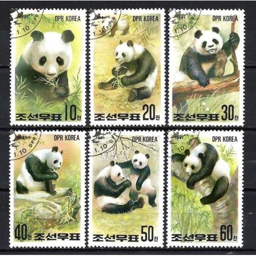 Animaux Pandas Corée Du Nord 1991 (112) Série Complète De 6 Timbres Oblitérés
