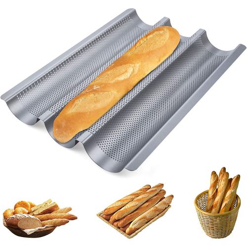 Plateau de Moule à Pain en Baton Fran?ais Poêles à Baguette Antiadhésives Baton de Pain Fran?ais Mini Baguette Plaque de Cuisson(Argent)