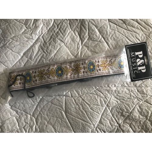 Sangle Guitare Jacquard Blanc/Bleu/Jaune