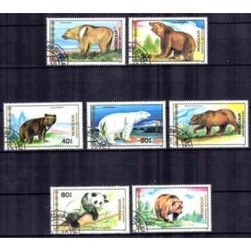 Animaux Ours Mongolie 1989 (108) Série Complète De 7 Timbres Oblitérés