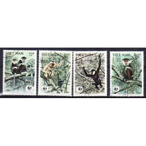 Animaux Singes Vietnam 1987 (8) Série Complète De 4 Timbres Oblitérés