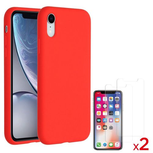 Coque Silicone pour iPhone X / Xs Rouge Antichoc + 2 Verres Trempes Little Boutik®