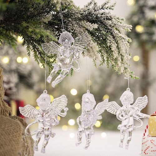 12Pcs Pendentifs d'arbre de Noël Petit Ange - AQSACOKIYA - Décorations pour Arbre de Noël, Cintres Cadeaux, Couronnes de l'Avent