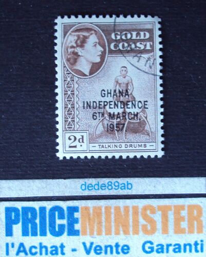Ghana.. 2d Gold Coast . Elisabeth I I . Surcharge Indépendance Du Ghana . Talking Drums . Oblitéré.