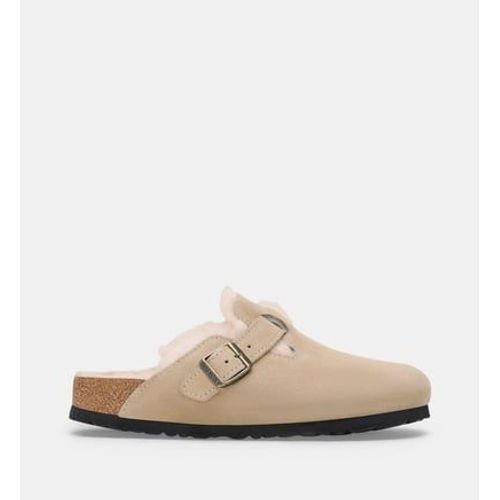 Birkenstock Sabots Plats Boston En Cuir Marron