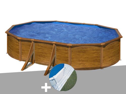 Kit piscine acier aspect bois Gré Pacific ovale 5,27 x 3,27 x 1,22 m + Tapis de sol