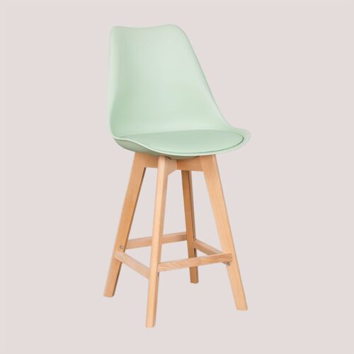 Lot de 2 tabourets hauts 65 cm avec coussin en similicuir nordique Céladon