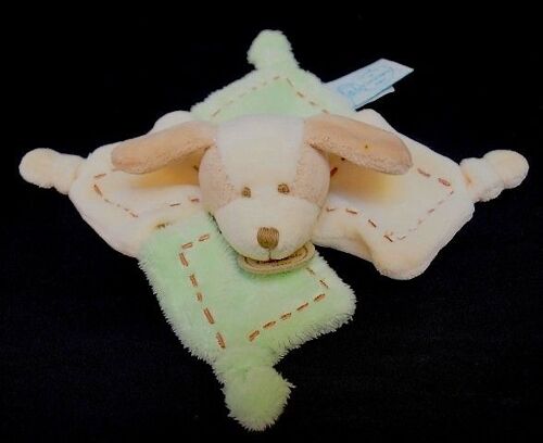 Doudou Peluche Copain Le Chien Doudou Et Compagnie Plat Carré Vert Blanc Beige
