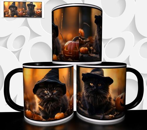 Mug Tasse À Café - Halloween Chat Noir Citrouille 2530