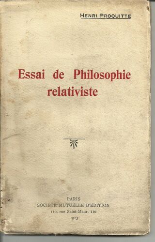 Essai De Philosophie Relativiste