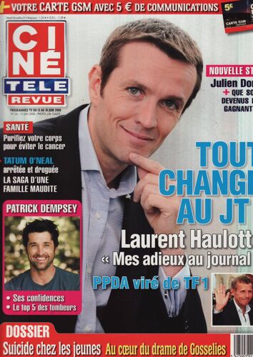 Ciné Télé Revue (Belge) / 12-06-2008 N°24 Patrick Dempsey (2p) Julien Doré (1,5p) Chantal Goya (2p)