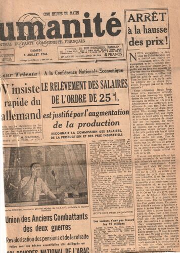 L'humanité Du Samedi 6 Juillet 1946