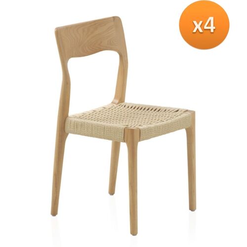 Lot De 4 Chaises En Frêne Avec Assise Tressée