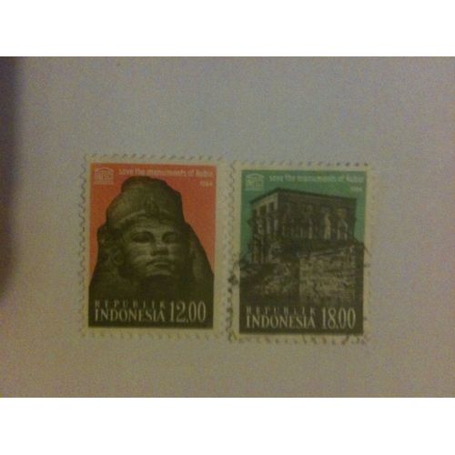 Lot De 2 Timbres "Sauvez Les Monuments De Nubia" Indonésie 1964