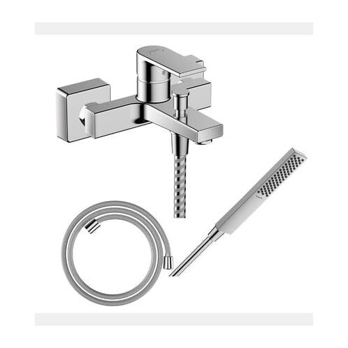 Hansgrohe - Pack mitigeur bain mécanique Vernis Shape C2 + Flexible Designflex + Pommeau Pulsify E 100 EcoSmart chromé - Rose