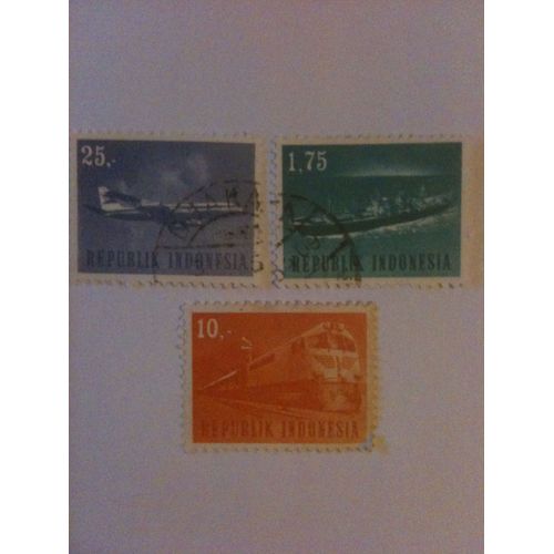 Lot De 3 Timbres Transport Indonésie