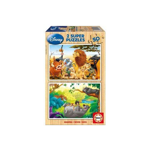 Coffret 2 Puzzles En Bois Enfant : 50 Pieces - Roi lion : Simba Nala Timon Pumbaa - Livre De la Jungle Baloo Mowgli Bagheera Shere Khan - Educa Disney