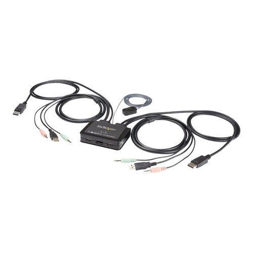 StarTech.com Switch KVM DisplayPort  2 Ports- 4K 60 Hz - Commutateur KVM USB DP 1.2 UHD avec Câbles 1,2 m Integrés & Audio - Alimenté par Bus - Commutation à Distance 1,5 m avec Bouton...