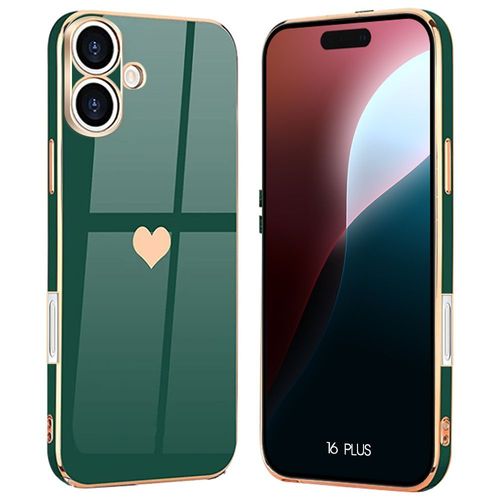 Coque Pour Iphone 16 Plus - Silicone Avec Motif C?ur Protection Antichoc Souple Slim Vert Nuit - E.F.Connection