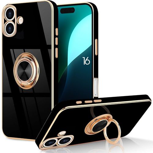 Coque Pour Iphone 16, Coque Antichoc Silicone Avec Anneau 360° Rotatif - Noir - E.F.Connection