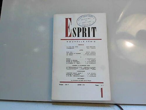 Esprit Nouvelle Serie 1 Janvier 1972