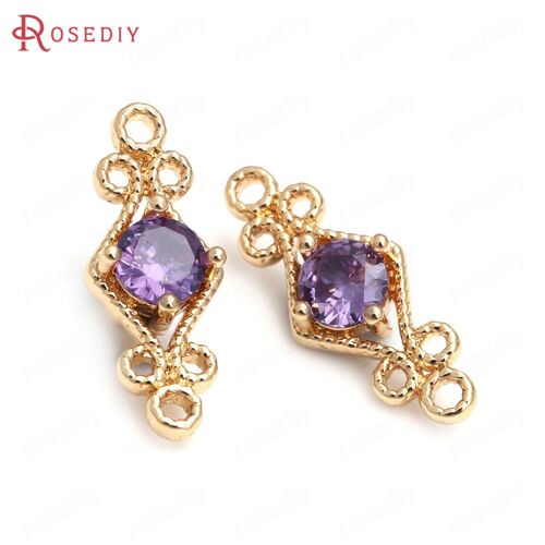 Breloques De Haute Qualité En Laiton Et Zircon, Couleur Champagne Or, 2 Trous, Losange, 6x16mm, 20 Pièces