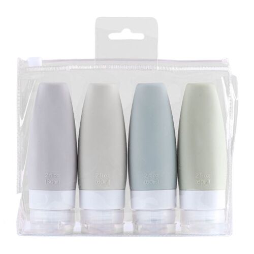 Ensemble de bouteilles de voyage portables rechargeables, avec sac d'un Quart, Tubes en silicone pour produits cosmétiques, shampoing liquides D0LD