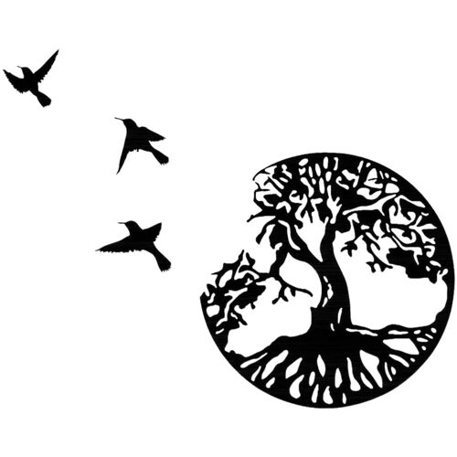Art Mural en Métal Arbre De Vie avec Oiseaux Déco Noir - 30CM/11.5in Décoration Murale Deco Metal Moderne Signe Famille D'intérieur