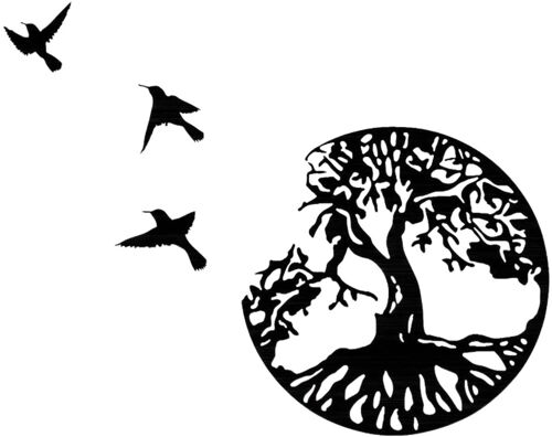 Art Mural en Métal Arbre De Vie avec Oiseaux Déco Noir - 30CM/11.5in Décoration Murale Deco Metal Moderne Signe Famille D'intérieur