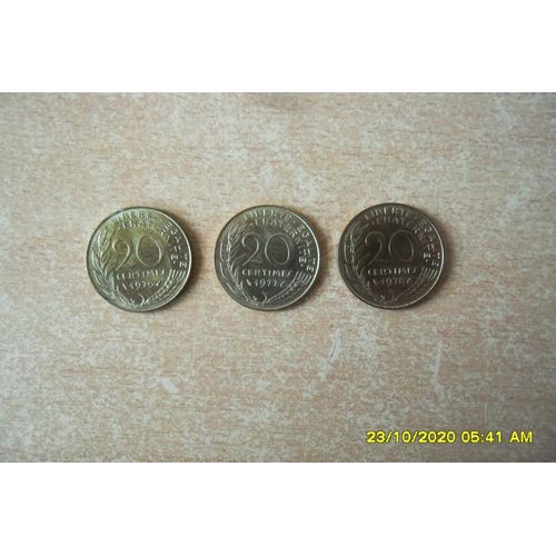 Lot De 3 Monnaies "Mariane" 1976-77-78 De 20 Centimes En Sup.