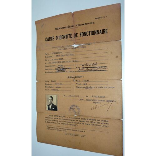 Carte D'identité De Fonctionnaire De 1943