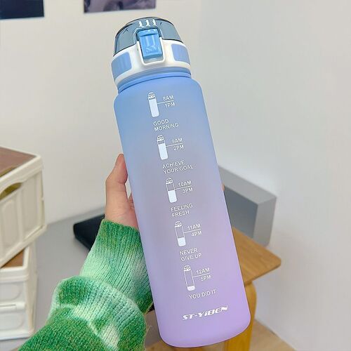 Bouteille D'eau En Plastique Nickel É Arc-En-Ciel Conviviale Ré Avec Échelle De Temps, Bouteille D'eau De Sport, Tasse De Fitness En Plein Air, 32oz, 1000ml