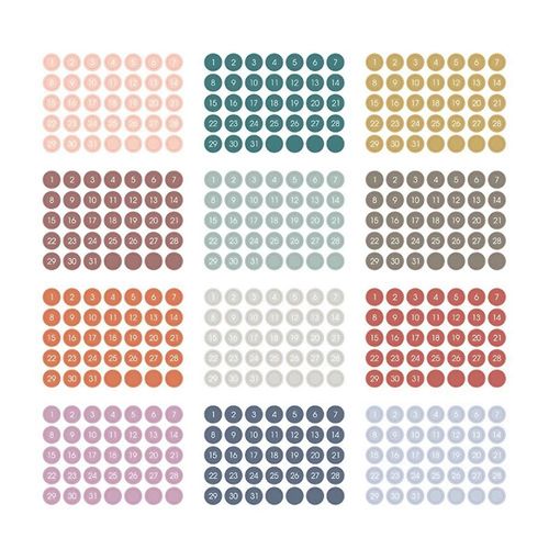 12pcs Colorful Round Number Date Sticker Journal Notebook Label Stickers Stationery Envelope Sealin