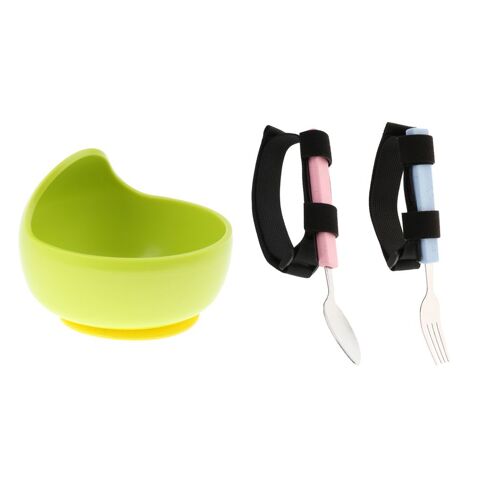 3 Pièces Tremblements À La Main Arthrite Personnes Âgées Ustensile Manger Aide Cuillère Fourchette Bol Ensemble, Aides À Manger Pour Handicapés 