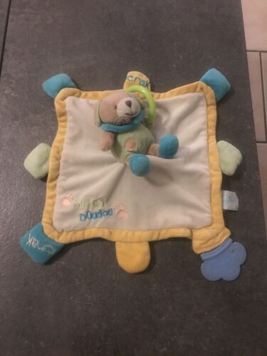 Doudou Plat Crak Baby Nat Bleu Vert Jaune