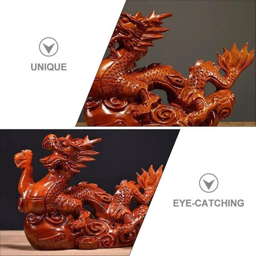 Statue de Dragon Chinois 2024 Figurine de Dragon en bois du zodiaque chinois Mini Figurine de statue de dragon chinois en bois Zodiaque rouge