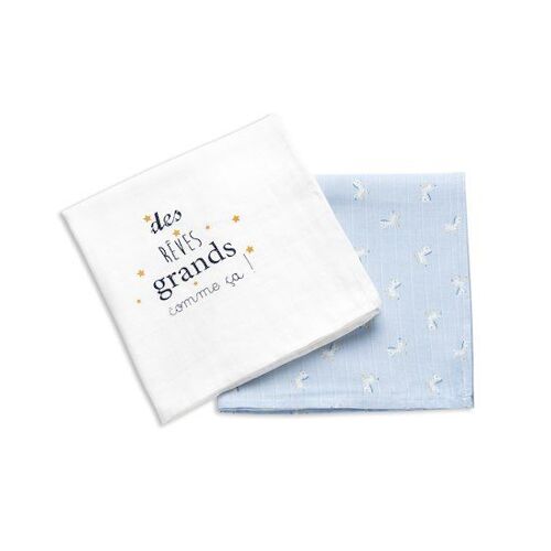 Zèbre Lot De 2 Langes - Bleu Marine - 120 X 120 Cm