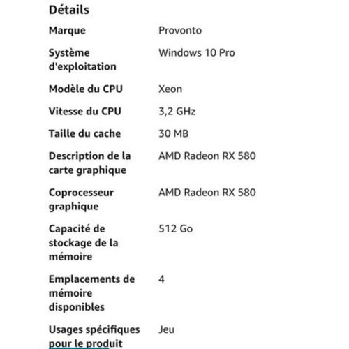 PC Gamer Intel Xeon E5-2600 v4 séries - 3.2 Ghz - Ram 4 Go - DD 512 Go